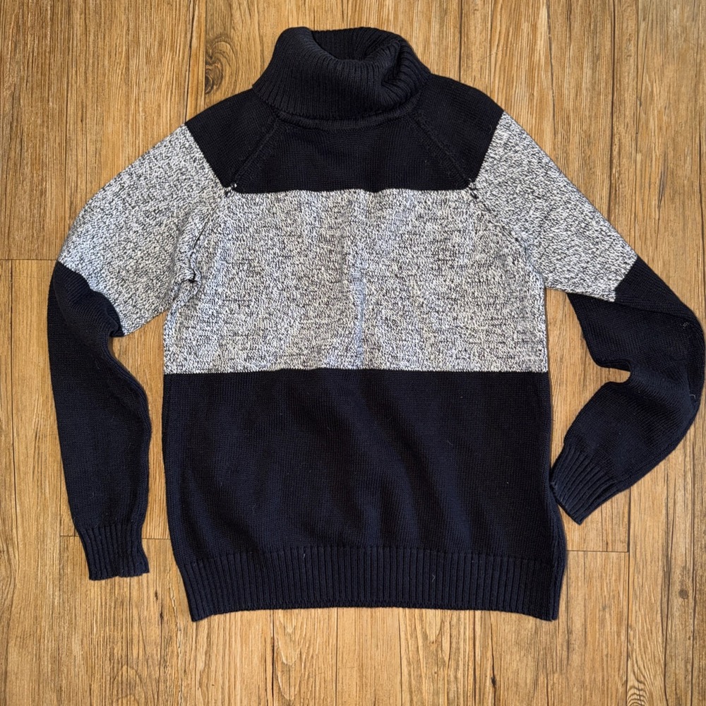 Karen Scott Sweater Turtle Neck Size Ps Grey & Black Color Block 100% Cotton K